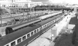 Wystawa taboru kolejowego na tymczasowym dworcu Warszawa Centralna. Wrzesień 1964...